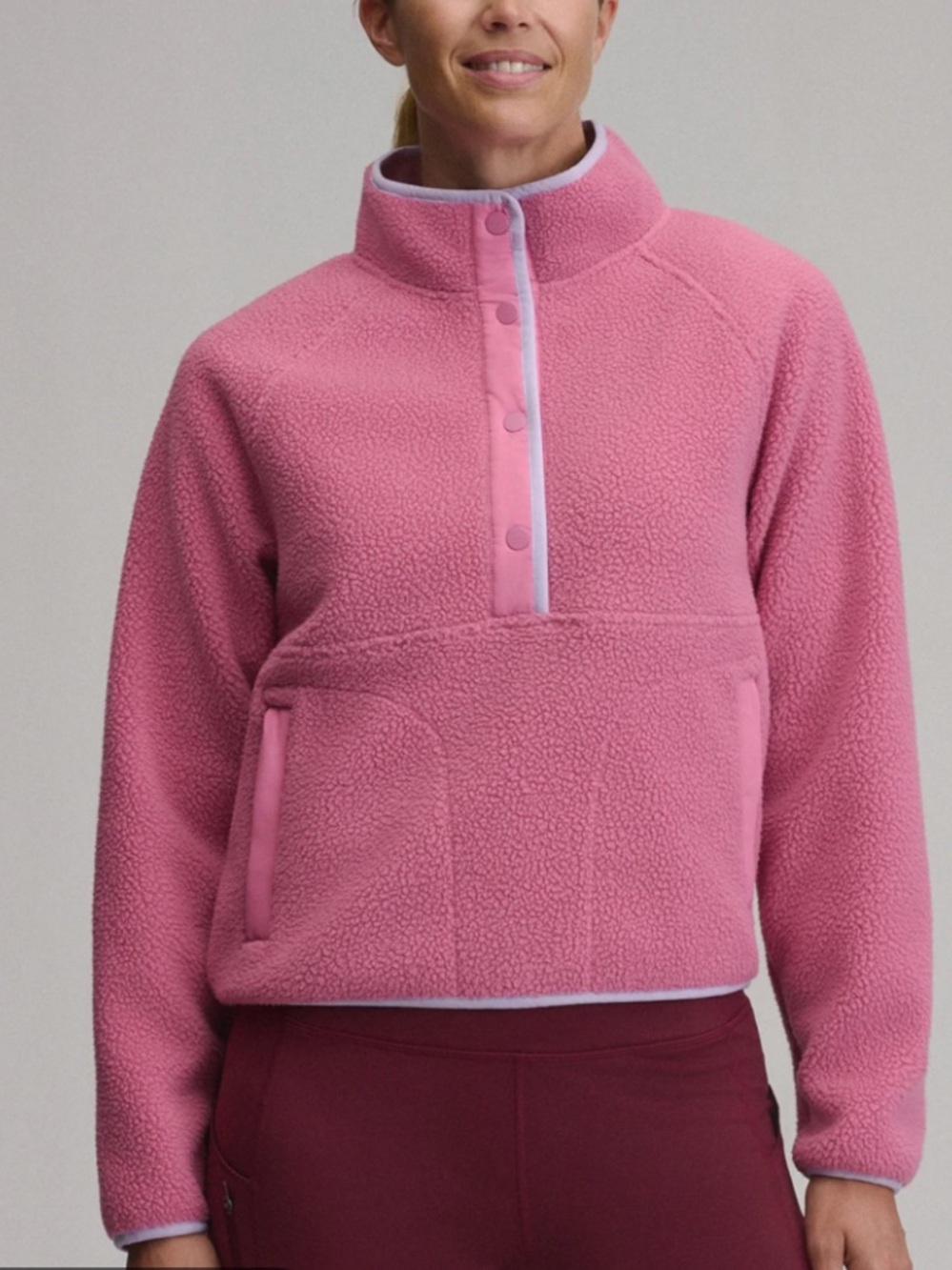 Eddie Bauer Plush Fleece Snap-Mock Pullover in Dusty Rose